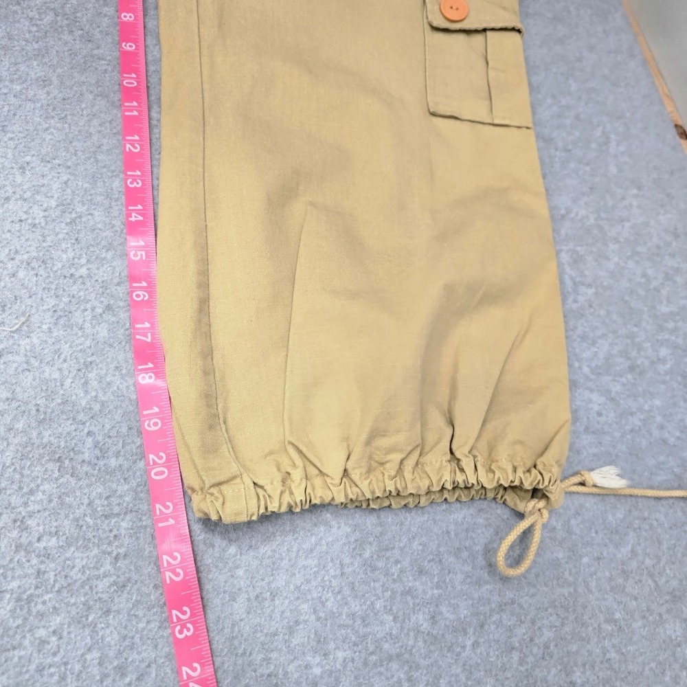 Vintage Y2K Cargo Capri Pants L 34X21 Tan Mid Rise Ripstop Parachute Tie Balloon - Picture 7 of 11